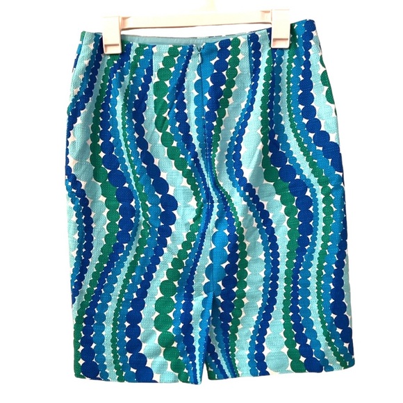 Talbots Skirt Petites Geometric Swirling Circles Blues Green, White WM SZ 6P - Picture 5 of 11
